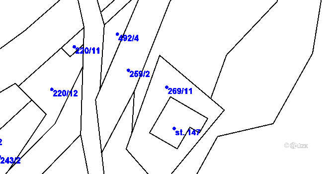 Parcela st. 269/11 v KÚ Hodonín u Kunštátu, Katastrální mapa