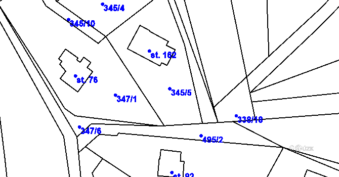 Parcela st. 345/5 v KÚ Hodonín u Kunštátu, Katastrální mapa