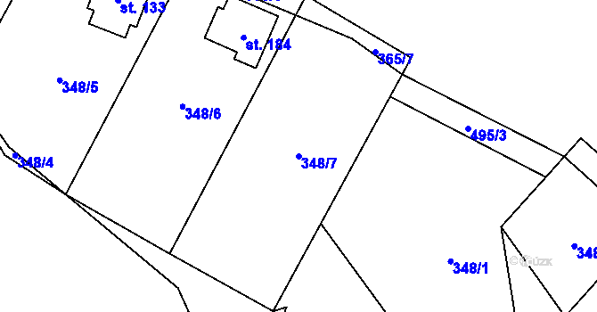 Parcela st. 348/7 v KÚ Hodonín u Kunštátu, Katastrální mapa