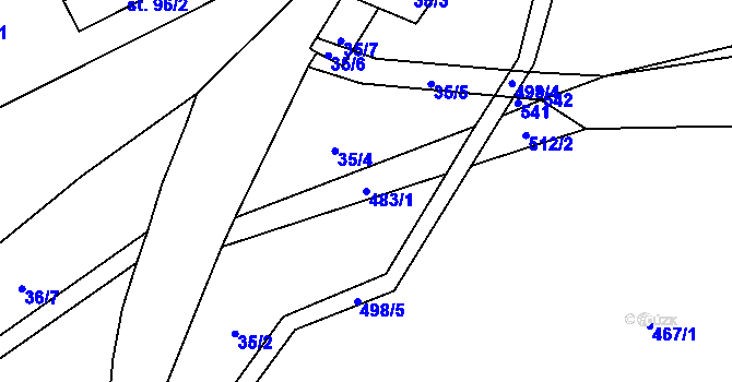 Parcela st. 483/1 v KÚ Hodonín u Kunštátu, Katastrální mapa