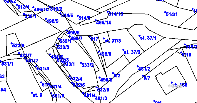 Parcela st. 496/6 v KÚ Hodonín u Kunštátu, Katastrální mapa