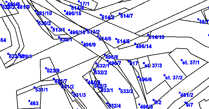 Parcela st. 496/8 v KÚ Hodonín u Kunštátu, Katastrální mapa