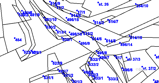 Parcela st. 496/9 v KÚ Hodonín u Kunštátu, Katastrální mapa