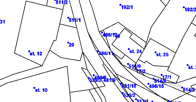 Parcela st. 496/11 v KÚ Hodonín u Kunštátu, Katastrální mapa