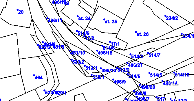 Parcela st. 496/15 v KÚ Hodonín u Kunštátu, Katastrální mapa