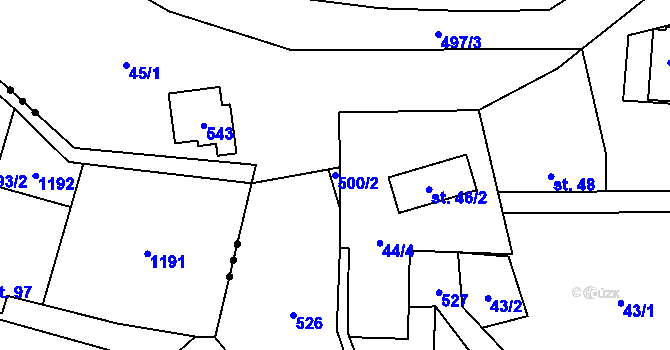 Parcela st. 500/2 v KÚ Hodonín u Kunštátu, Katastrální mapa