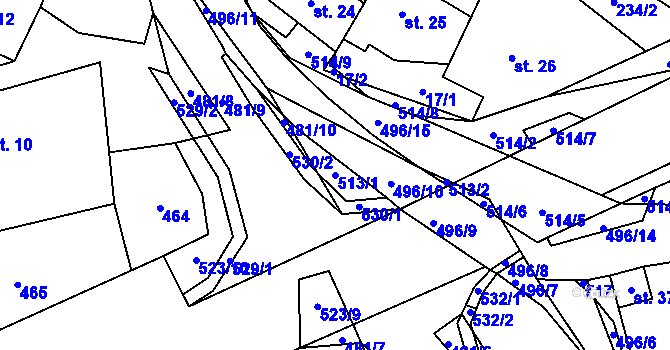 Parcela st. 513/1 v KÚ Hodonín u Kunštátu, Katastrální mapa