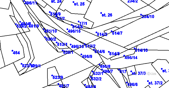 Parcela st. 513/2 v KÚ Hodonín u Kunštátu, Katastrální mapa