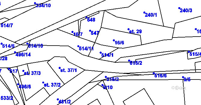 Parcela st. 514/1 v KÚ Hodonín u Kunštátu, Katastrální mapa