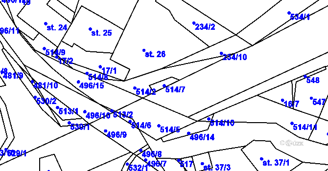 Parcela st. 514/7 v KÚ Hodonín u Kunštátu, Katastrální mapa
