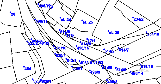 Parcela st. 514/8 v KÚ Hodonín u Kunštátu, Katastrální mapa