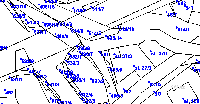 Parcela st. 517 v KÚ Hodonín u Kunštátu, Katastrální mapa