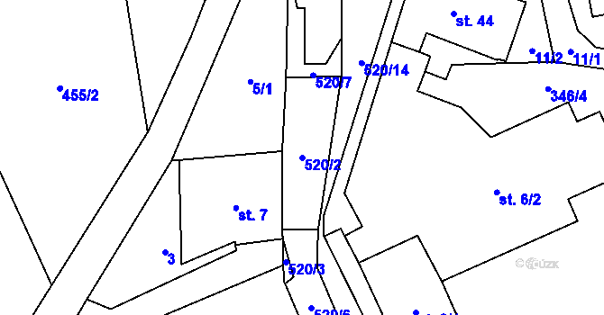 Parcela st. 520/2 v KÚ Hodonín u Kunštátu, Katastrální mapa