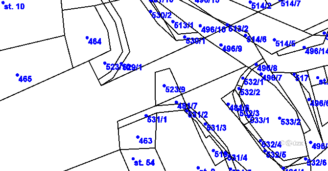 Parcela st. 523/9 v KÚ Hodonín u Kunštátu, Katastrální mapa