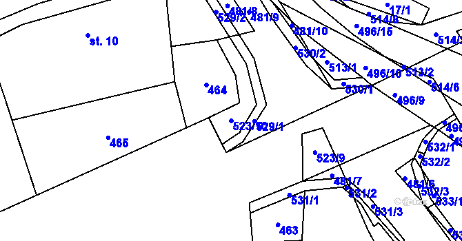 Parcela st. 523/10 v KÚ Hodonín u Kunštátu, Katastrální mapa