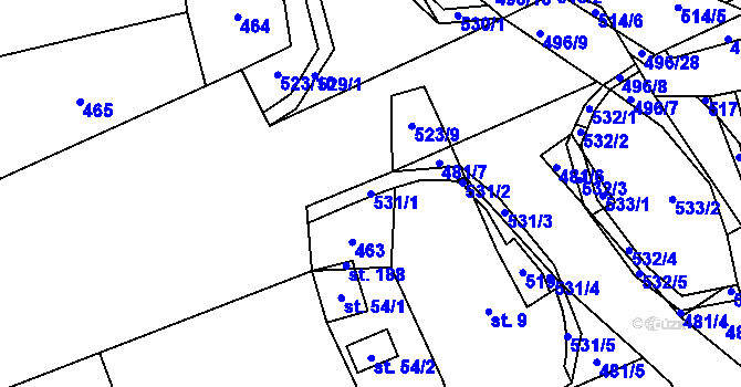 Parcela st. 531/1 v KÚ Hodonín u Kunštátu, Katastrální mapa