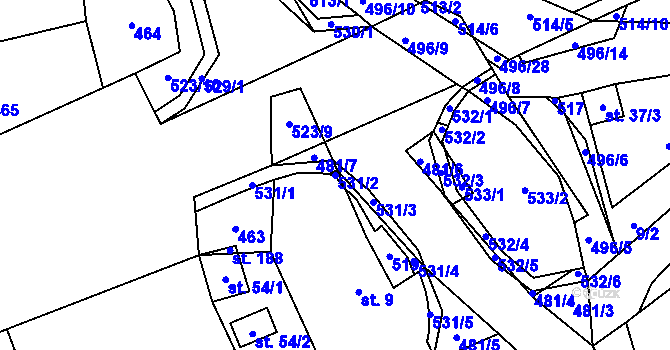 Parcela st. 531/2 v KÚ Hodonín u Kunštátu, Katastrální mapa