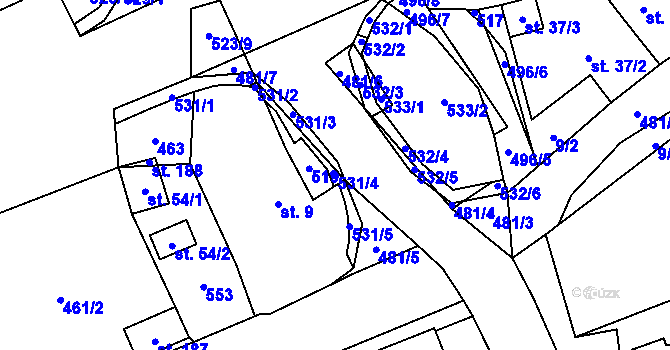Parcela st. 531/4 v KÚ Hodonín u Kunštátu, Katastrální mapa