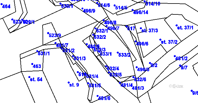 Parcela st. 533/1 v KÚ Hodonín u Kunštátu, Katastrální mapa