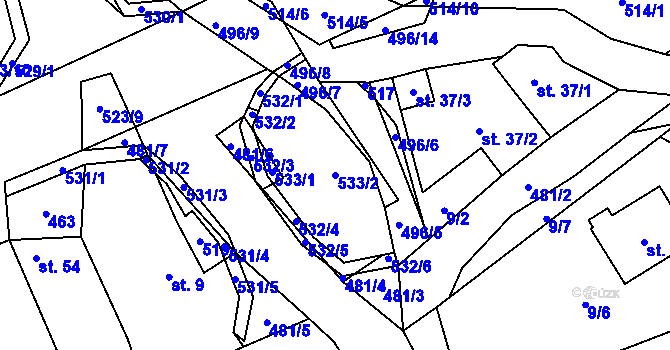 Parcela st. 533/2 v KÚ Hodonín u Kunštátu, Katastrální mapa