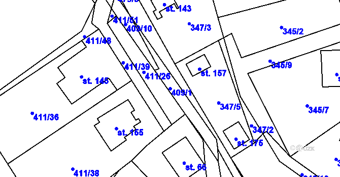 Parcela st. 409/1 v KÚ Hodonín u Kunštátu, Katastrální mapa