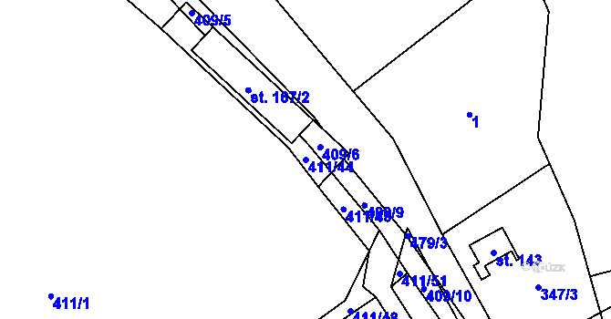 Parcela st. 411/44 v KÚ Hodonín u Kunštátu, Katastrální mapa