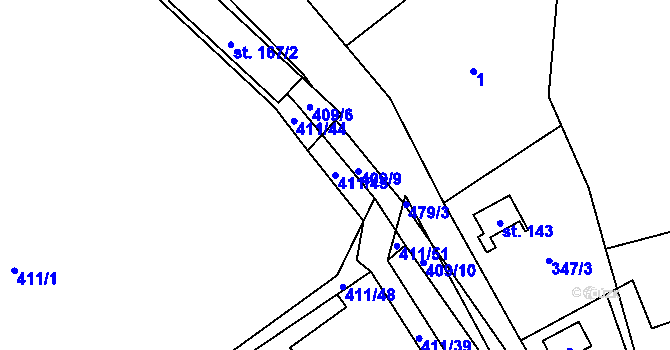 Parcela st. 411/45 v KÚ Hodonín u Kunštátu, Katastrální mapa