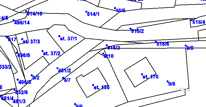 Parcela st. 9/10 v KÚ Hodonín u Kunštátu, Katastrální mapa