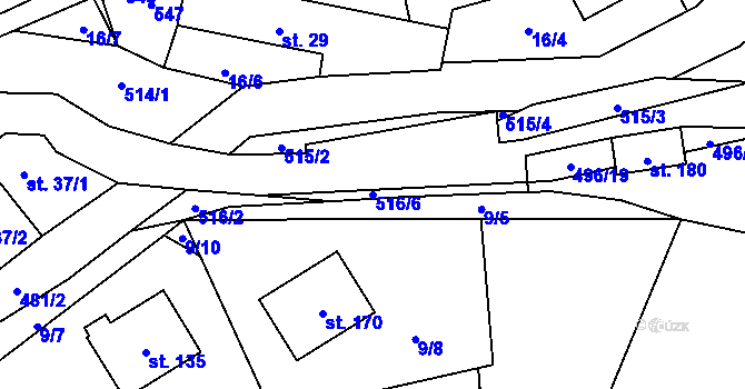 Parcela st. 516/6 v KÚ Hodonín u Kunštátu, Katastrální mapa