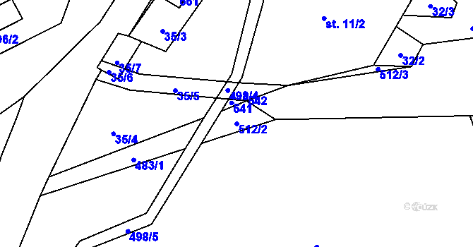Parcela st. 512/2 v KÚ Hodonín u Kunštátu, Katastrální mapa