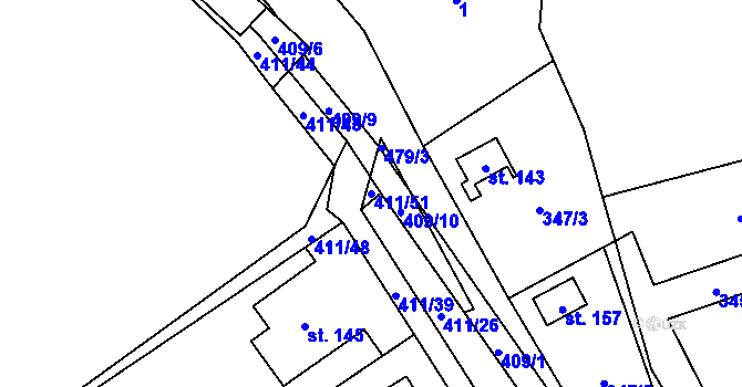 Parcela st. 411/51 v KÚ Hodonín u Kunštátu, Katastrální mapa