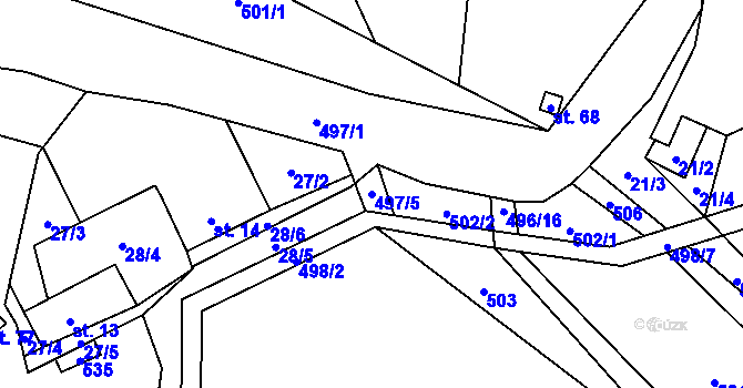 Parcela st. 497/5 v KÚ Hodonín u Kunštátu, Katastrální mapa
