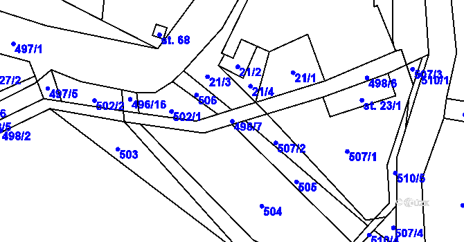 Parcela st. 498/7 v KÚ Hodonín u Kunštátu, Katastrální mapa