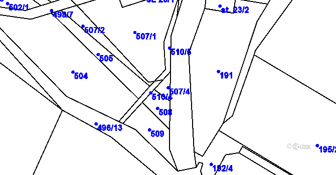 Parcela st. 507/4 v KÚ Hodonín u Kunštátu, Katastrální mapa