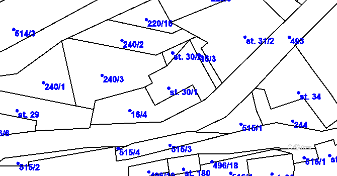 Parcela st. 30/1 v KÚ Hodonín u Kunštátu, Katastrální mapa