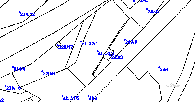 Parcela st. 32/3 v KÚ Hodonín u Kunštátu, Katastrální mapa