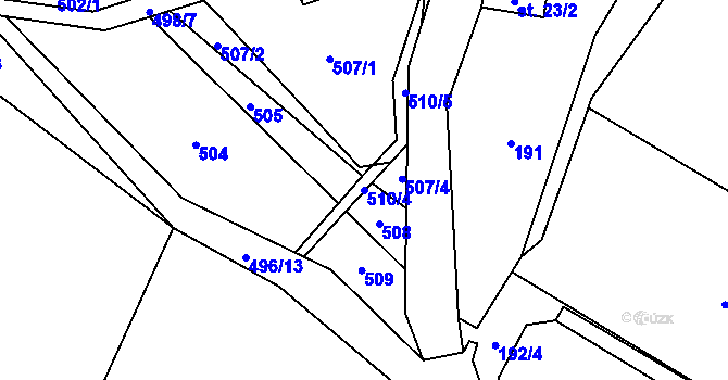 Parcela st. 510/4 v KÚ Hodonín u Kunštátu, Katastrální mapa