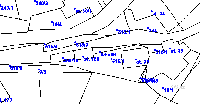 Parcela st. 496/18 v KÚ Hodonín u Kunštátu, Katastrální mapa