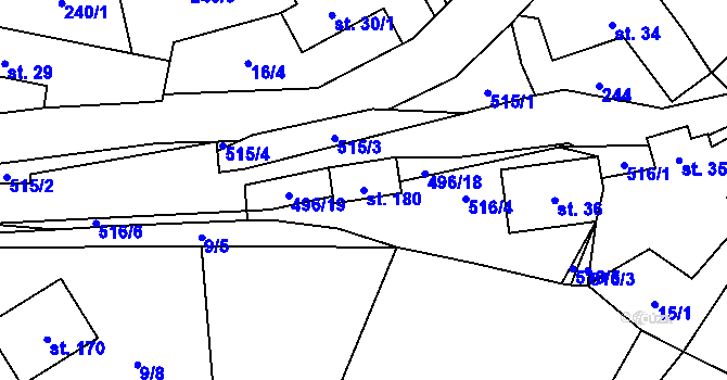 Parcela st. 180 v KÚ Hodonín u Kunštátu, Katastrální mapa