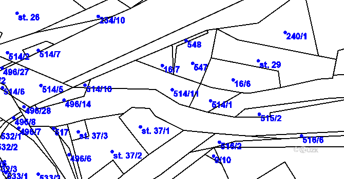Parcela st. 514/11 v KÚ Hodonín u Kunštátu, Katastrální mapa