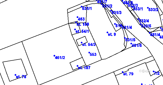 Parcela st. 54/2 v KÚ Hodonín u Kunštátu, Katastrální mapa