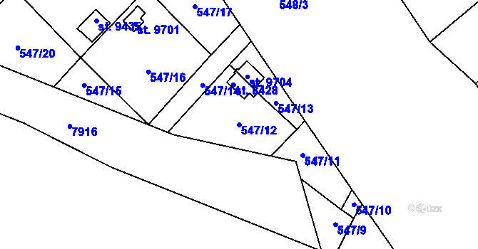 Parcela st. 547/12 v KÚ Hodonín, Katastrální mapa
