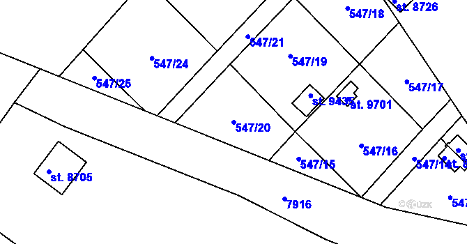 Parcela st. 547/20 v KÚ Hodonín, Katastrální mapa