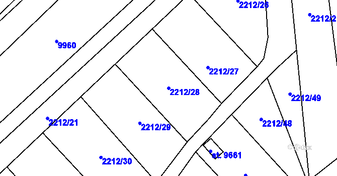 Parcela st. 2212/28 v KÚ Hodonín, Katastrální mapa