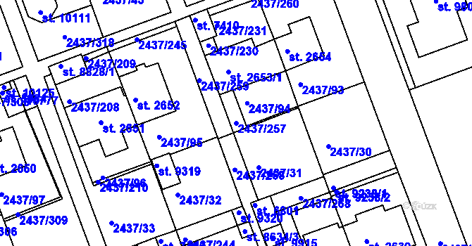 Parcela st. 2437/257 v KÚ Hodonín, Katastrální mapa