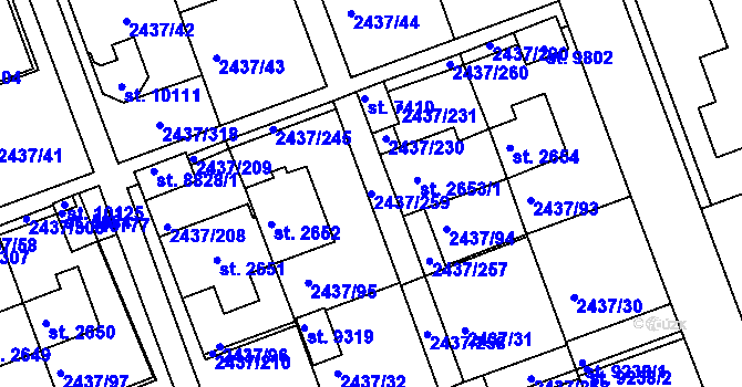 Parcela st. 2437/259 v KÚ Hodonín, Katastrální mapa