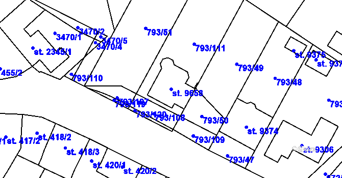 Parcela st. 9658 v KÚ Hodonín, Katastrální mapa