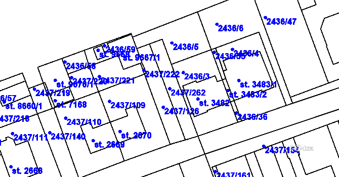 Parcela st. 2437/262 v KÚ Hodonín, Katastrální mapa