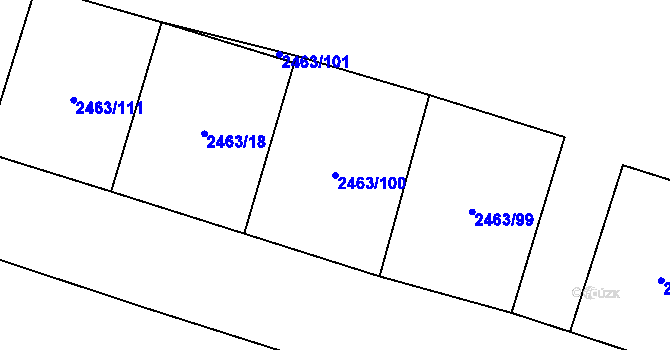 Parcela st. 2463/100 v KÚ Hodonín, Katastrální mapa