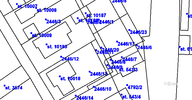 Parcela st. 2446/11 v KÚ Hodonín, Katastrální mapa